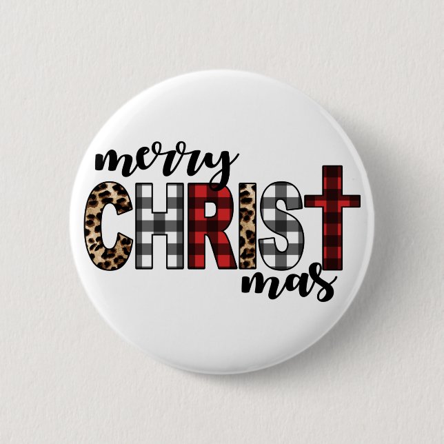 Badge Rond 5 Cm Joyeux CHRISTmas Buffalo Plaid (Devant)