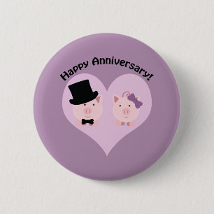 Badge Rond 5 Cm Joyeux couple de cochons à l'anniversaire
