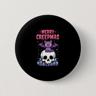 Badge Rond 5 Cm Joyeux Creepmas Chat Pastel Goth Noël Crâne T-S