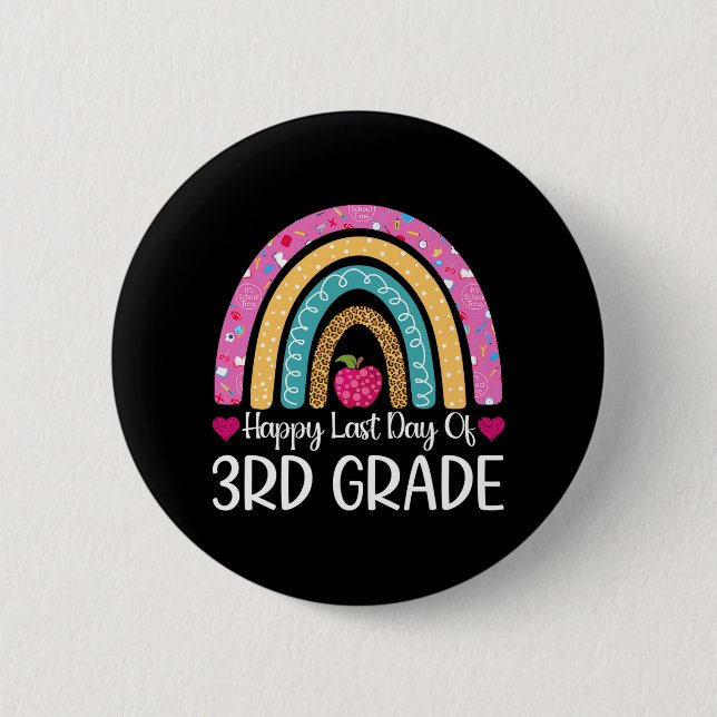 Badge Rond 5 Cm Joyeux Dernier Jour De 3E Année Enseignant Leopard (Devant)