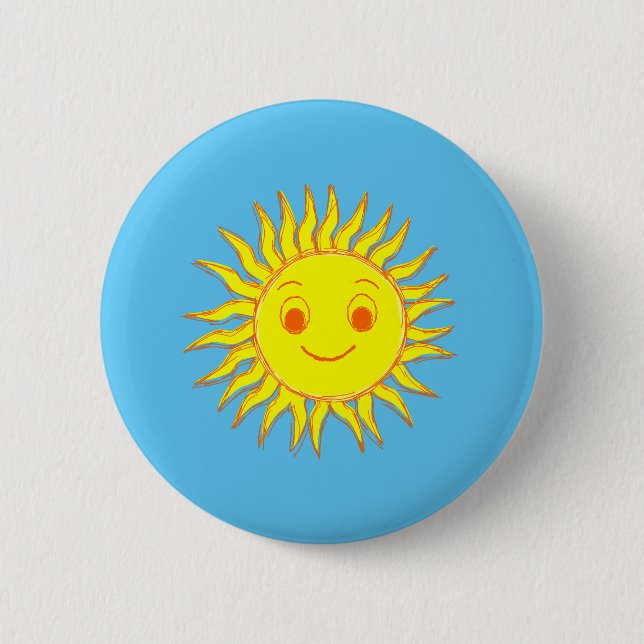 Badge Rond 5 Cm Joyeux dessin de face de soleil (Devant)