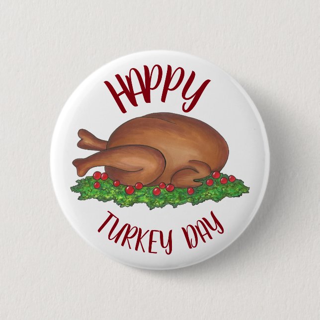 Badge Rond 5 Cm Joyeux dindon Jour Thanksgiving Diner Cranberries (Devant)