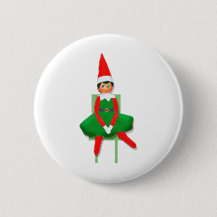 Badge Rond 5 Cm Joyeux elfe de Noël sur la chaise
