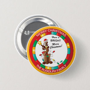 Badge Rond 5 Cm Joyeux et brillant renne et souris de Noël