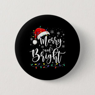 Badge Rond 5 Cm Joyeux Et Lumineuses Rouge Santa Chapeau Famille X