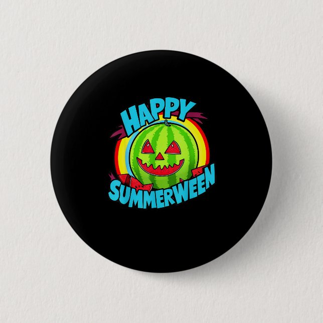 Badge Rond 5 Cm Joyeux été pastèque Jack-O-Lantern (Devant)