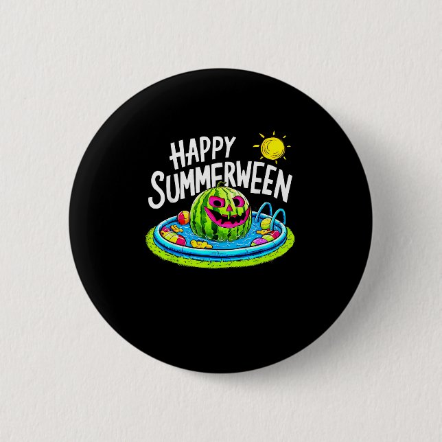 Badge Rond 5 Cm Joyeux été pastèque Jack-O-Lantern (Devant)