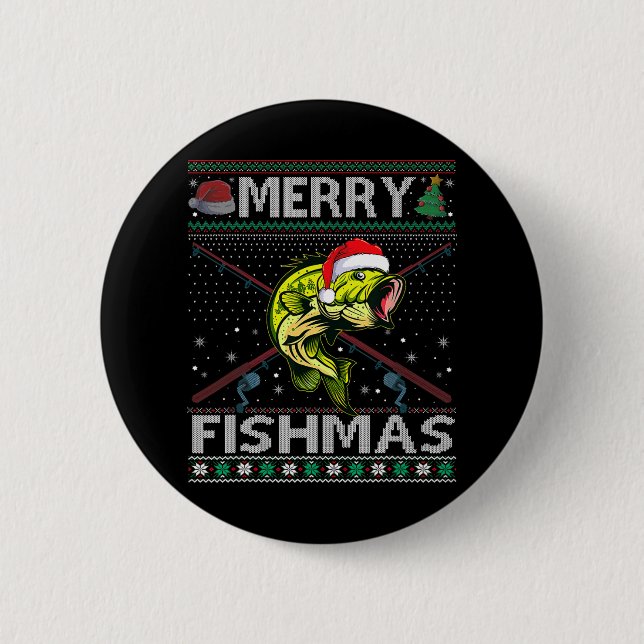Badge Rond 5 Cm Joyeux Fish Noël B Poisson Pêche de Noël Sweat Pêc (Devant)