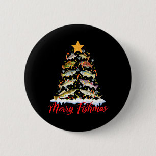 Badge Rond 5 Cm Joyeux Fishmas Drôle de Noël Arbre Lumineux Poisso