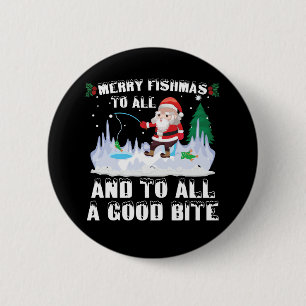 Badge Rond 5 Cm Joyeux Fishmas Poisson Drôle Pêcheur Noël
