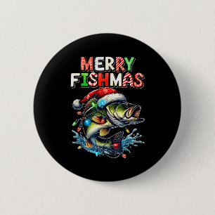Badge Rond 5 Cm Joyeux Fishmas Santa Amateurs de Pêche Drôle Pêche