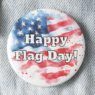 Badge Rond 5 Cm Joyeux Flag Day Aquarelle Drapeau Américain Pinbac