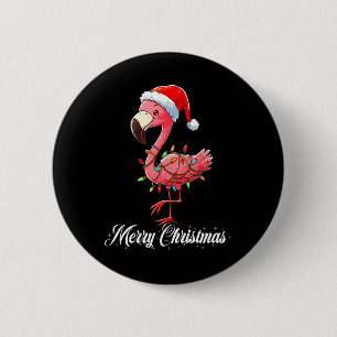 Badge Rond 5 Cm Joyeux Flamant rose de Noël Père Noël Fa La La Min