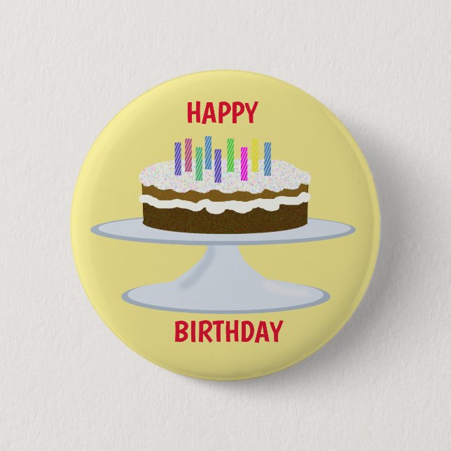 Badge Rond 5 Cm Joyeux gâteau au chocolat d'anniversaire et bougie (Devant)