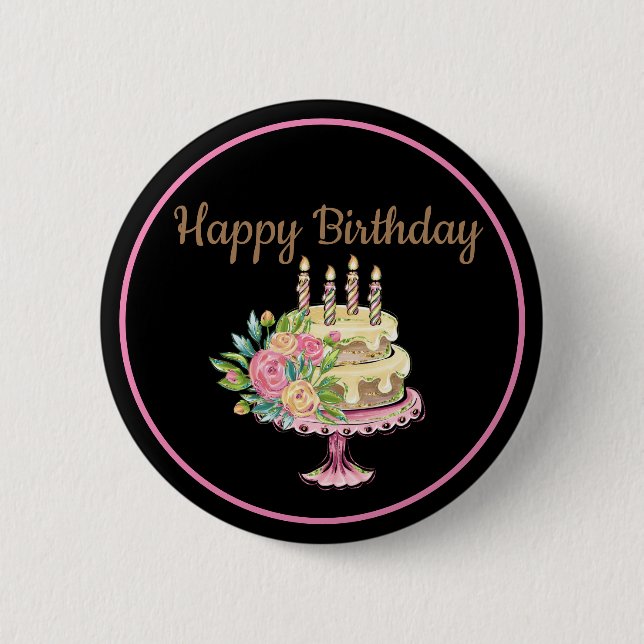Badge Rond 5 Cm Joyeux gâteau d'anniversaire (Devant)