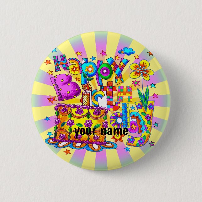 Badge Rond 5 Cm Joyeux gâteau d'anniversaire (Devant)