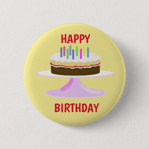 Badge Rond 5 Cm Joyeux gâteau éponge à la confiture d'anniversaire