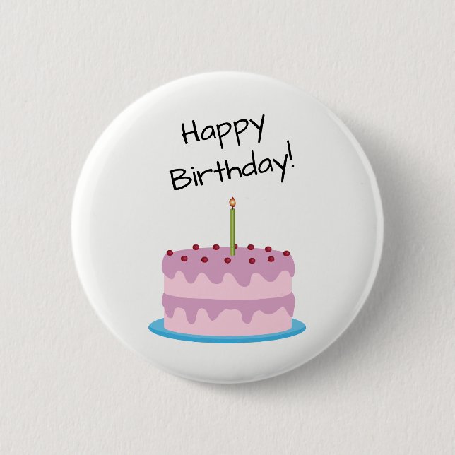 Badge Rond 5 Cm Joyeux gâteau rose d'anniversaire (Devant)