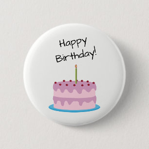 Badge Rond 5 Cm Joyeux gâteau rose d'anniversaire