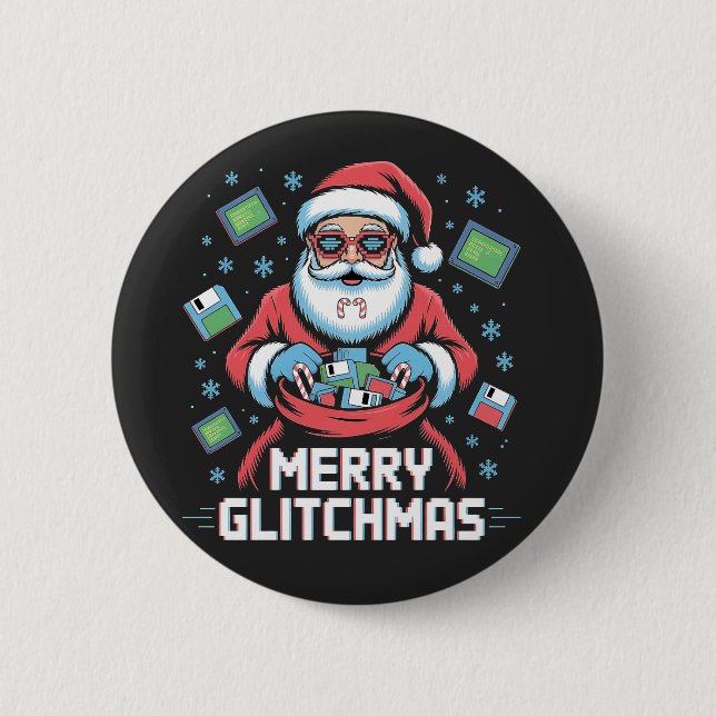 Badge Rond 5 Cm Joyeux Glitchmas Codage Programmeur Santa Noël (Devant)