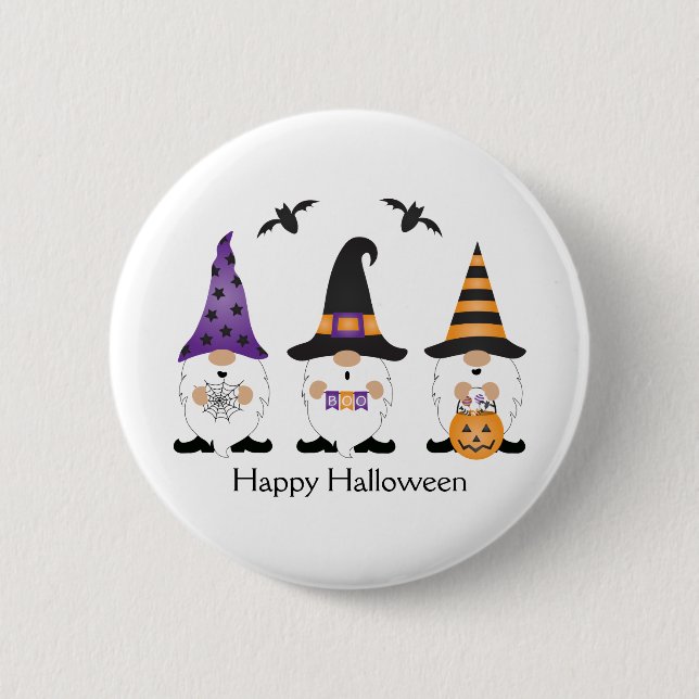 Badge Rond 5 Cm Joyeux Gnomes d'Halloween violet orange (Devant)