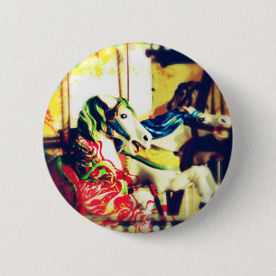 Badge Rond 5 Cm Joyeux-Go-Round Horses Été Art numérique Flashback