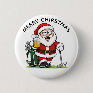 BADGE ROND 5 CM JOYEUX GOLF PÈRE NOËL, JOYEUX NOËL