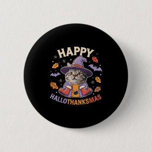 Badge Rond 5 Cm Joyeux Hallothanksmas Chat Witch Costume d'automne
