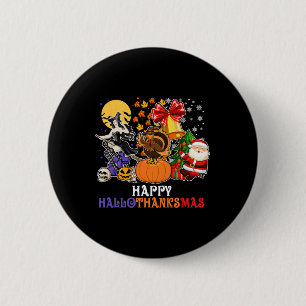 Badge Rond 5 Cm Joyeux Hallothanksmas Gnome Halloween Thanksgiving