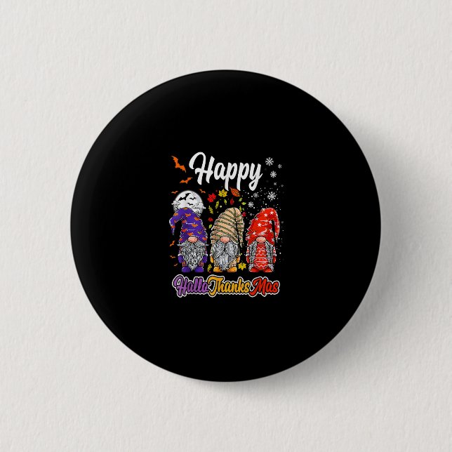 Badge Rond 5 Cm Joyeux Hallothanksmas Gnomes Halloween Thanksgivin (Devant)