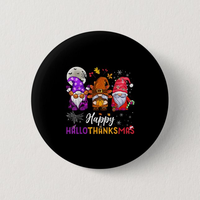 Badge Rond 5 Cm Joyeux Hallothanksmas Gnomes Lover Halloween Joyeu (Devant)