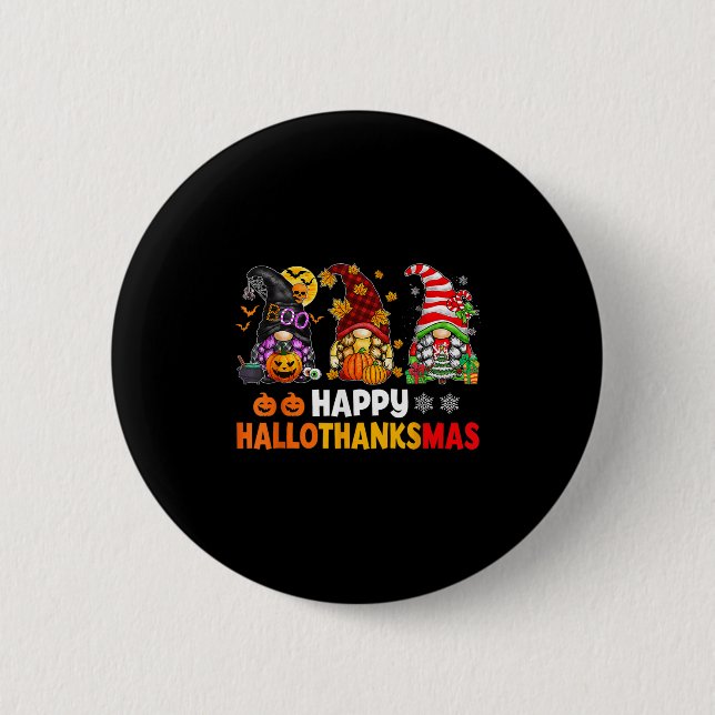 Badge Rond 5 Cm Joyeux Hallothanksmas Gnomes Lover Halloween Joyeu (Devant)