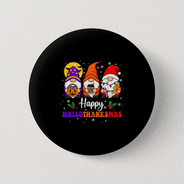 Badge Rond 5 Cm Joyeux Hallothanksmas Gnomes Lover Halloween Joyeu (Devant)