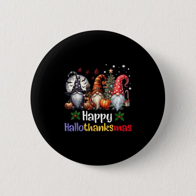 Badge Rond 5 Cm Joyeux Hallothanksmas Gnomes Lover Halloween Joyeu (Devant)