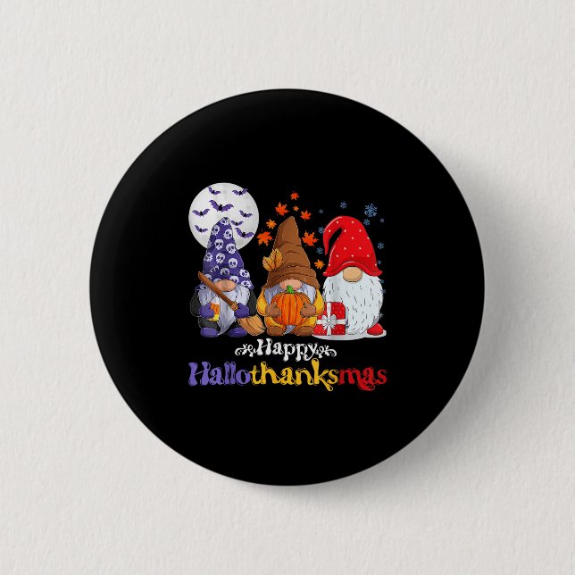 Badge Rond 5 Cm Joyeux Hallothanksmas Gnomes Lover Halloween Joyeu (Devant)