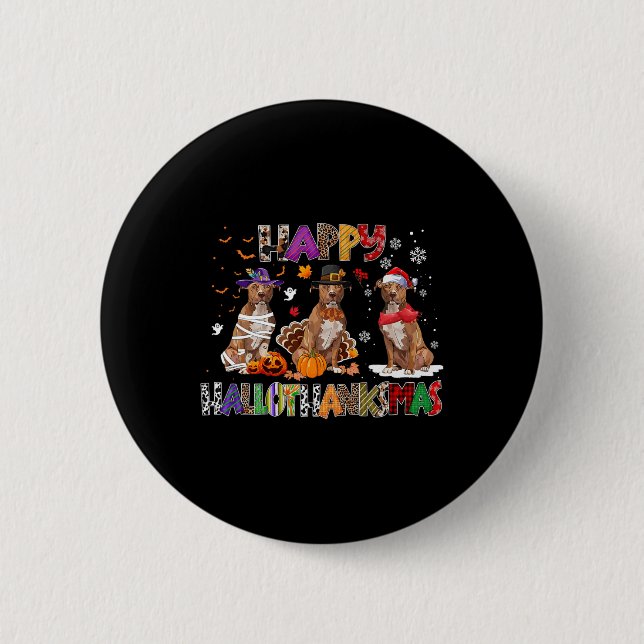 Badge Rond 5 Cm Joyeux Hallothanksmas Pitbull Amoureux des chiens  (Devant)