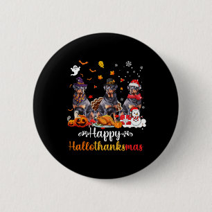 Badge Rond 5 Cm Joyeux Hallothanksmas Rottweiler Chien Halloween C