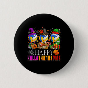 Badge Rond 5 Cm Joyeux Hallothanksmas Volleyball Halloween Thanksg