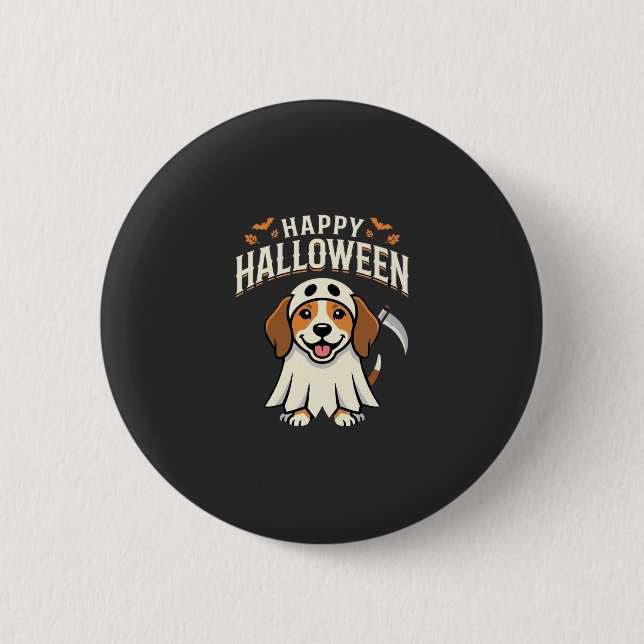 Badge Rond 5 Cm Joyeux Halloween Beagle Chien Design_1 (Devant)