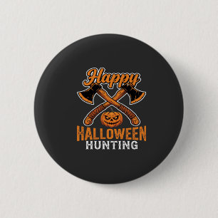 Badge Rond 5 Cm Joyeux Halloween Chasse Haches Croisées Citrouille
