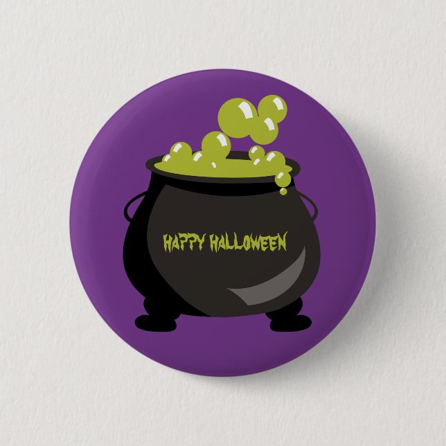 Badge Rond 5 Cm Joyeux Halloween Chaudron Potion Verte Violette (Devant)