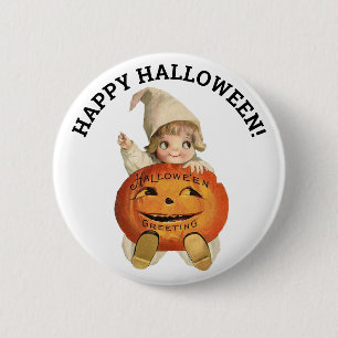 Badge Rond 5 Cm Joyeux Halloween Citrouille Vintage et enfant