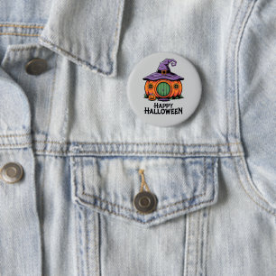 Badge Rond 5 Cm Joyeux Halloween Cottage Citrouille & Chapeau de S