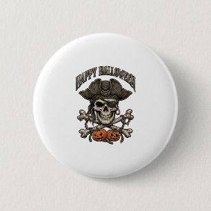 Badge Rond 5 Cm Joyeux Halloween Crâne de Pirate Os Croisés Citrou