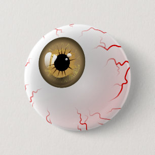 Badge Rond 5 Cm Joyeux Halloween ! Eyeball Brown éffrayant