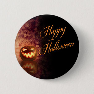 Badge Rond 5 Cm Joyeux Halloween Jack O'Lantern Noir et Orange