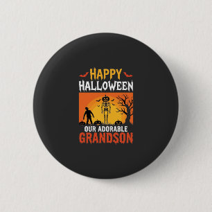Badge Rond 5 Cm Joyeux Halloween Petit-Fils Squelette Citrouille