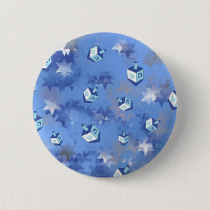Badge Rond 5 Cm Joyeux Hanouka Étoile Filante et Toupies de Hanouk