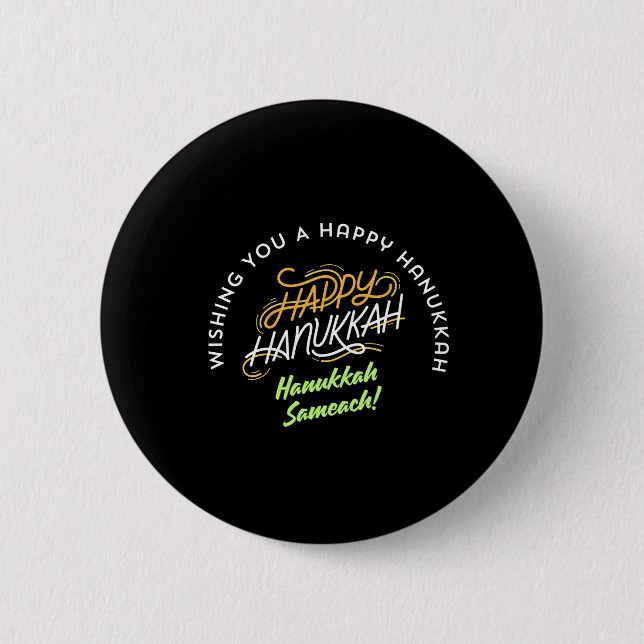 Badge Rond 5 Cm Joyeux Hanukkah Sameach ! (Devant)