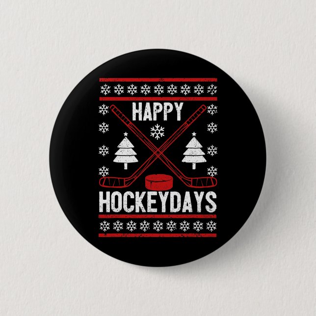 Badge Rond 5 Cm Joyeux Hockeydays Fun Christmas Ice Hockey Joueur  (Devant)